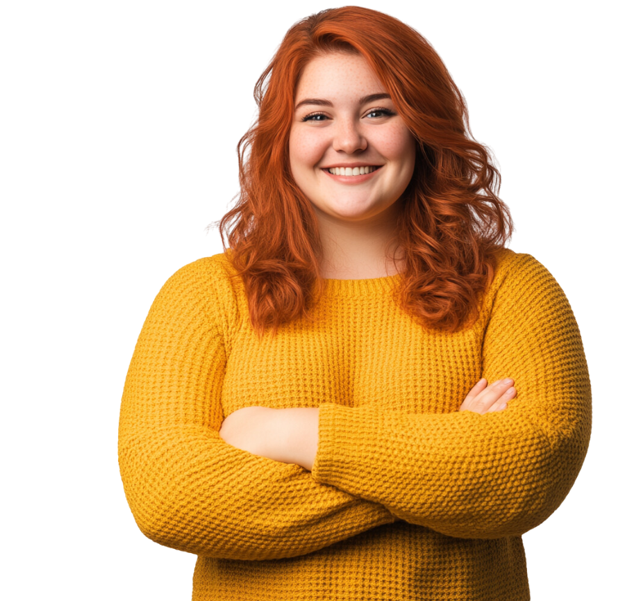 Frau mit gelbem Pullover freut sich über den Hashimoto Plan von Foodpunk