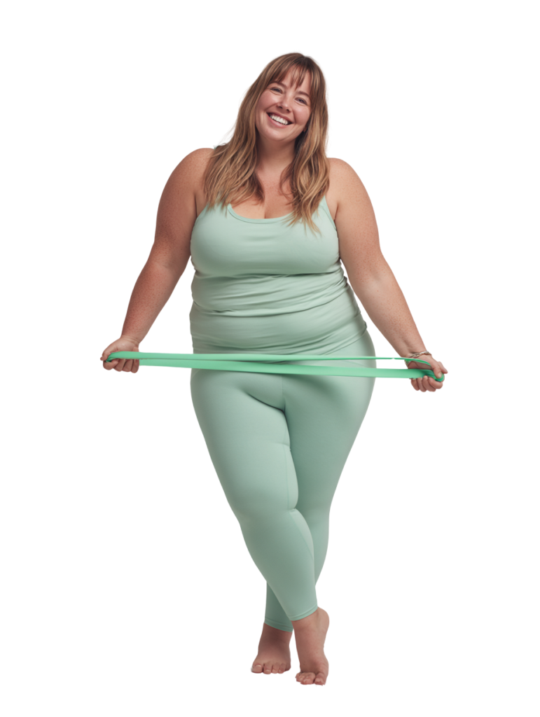 Frau in Sportoutfit mit Widerstandsband